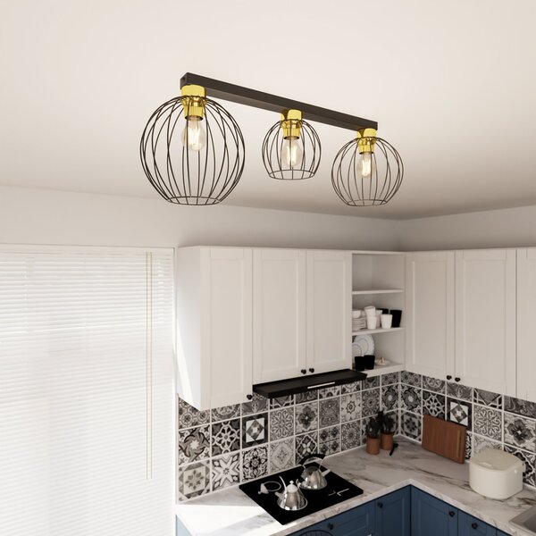 Plafoniera Minimal Industrial Orion 3 Luci Lineari Nera E Oro