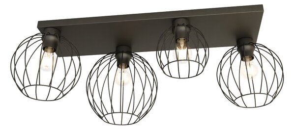 Plafoniera Minimal Industrial Orion 4 Luci Lineari Nera