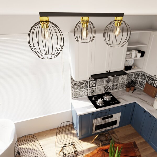 Plafoniera Minimal Industrial Orion 3 Luci Lineari Nera E Oro