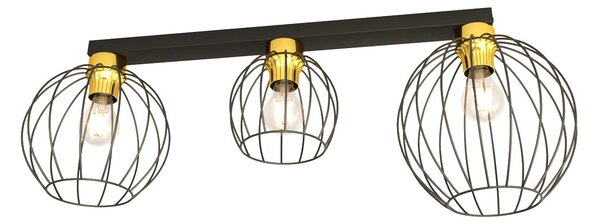 Plafoniera Minimal Industrial Orion 3 Luci Lineari Nera E Oro