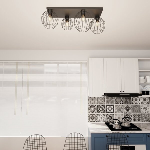 Plafoniera Minimal Industrial Orion 4 Luci Lineari Nera