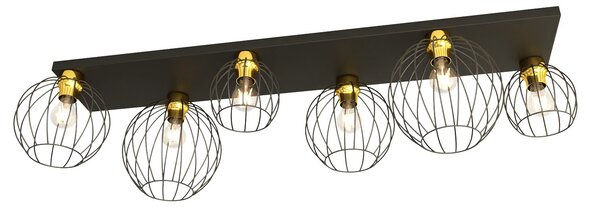 Plafoniera Minimal Industrial Orion 6 Luci Lineari Nera E Oro