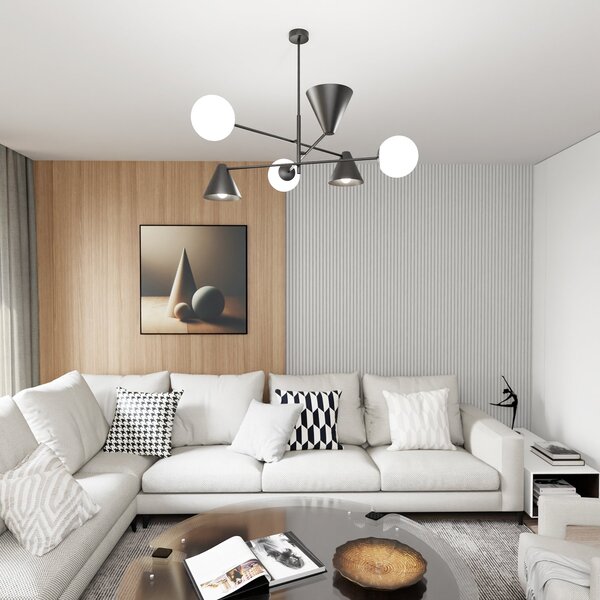 Plafoniera Moderna Industrial Nodens 6 Luci Nero