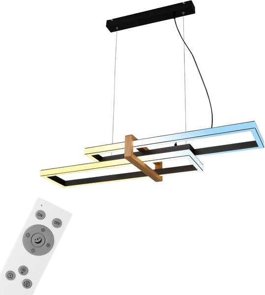 Lampada a sospensione a LED CCT, nera, con legno, LED/44W