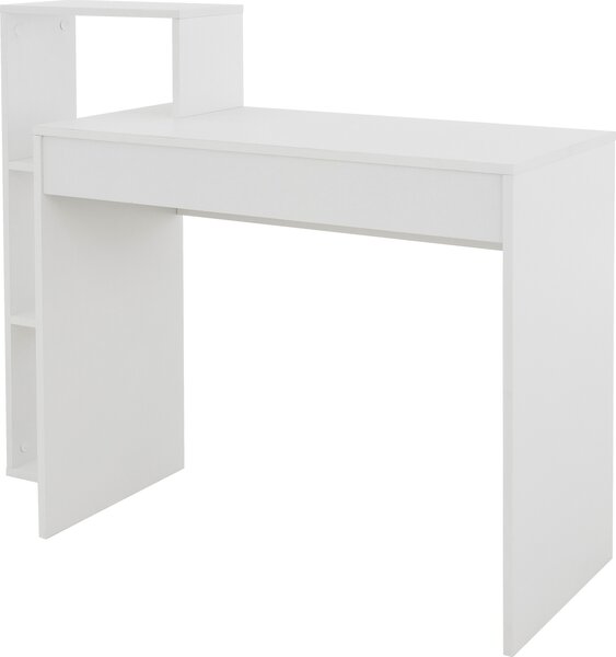 ML-Design scrivania con ripiano, tavolo per PC/portatile, con spazio di archiviazione, bianco, 3 ripiani, 110x72x40 cm, legno, sistema 2 in 1, per la casa
