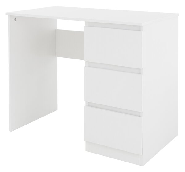 ML-Design scrivania con 3 cassetti, 90x76x50 cm, bianco opaco, molto spazio, moderno, per casa e ufficio