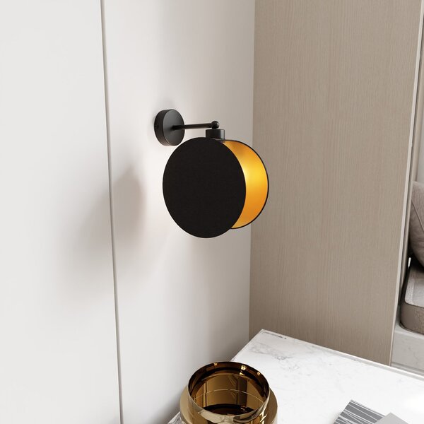 Applique 1 Luce Moderna Orion In Acciaio Nero E Oro