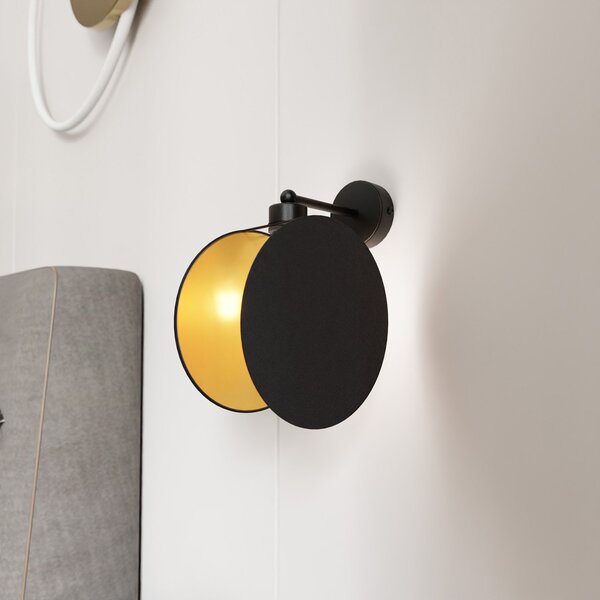 Applique 1 Luce Moderna Orion In Acciaio Nero E Oro