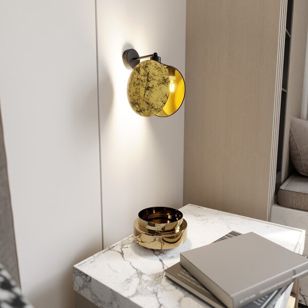 Applique 1 Luce Moderna Orion In Acciaio Effetto Marmo Bianco