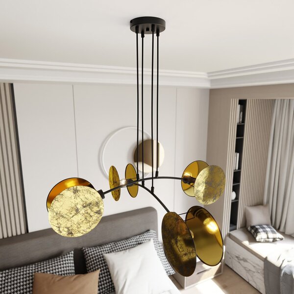 Lampada A Sospensione 4 Luci Moderna Orion Acciaio Effetto Marmo Bianco