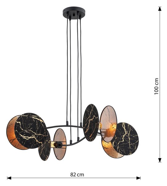 Lampada A Sospensione 4 Luci Moderna Orion In Acciaio Effetto Marmo Nero