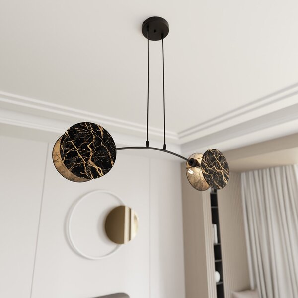 Lampada A Sospensione 2 Luci Moderna Orion In Acciaio Effetto Marmo Nero