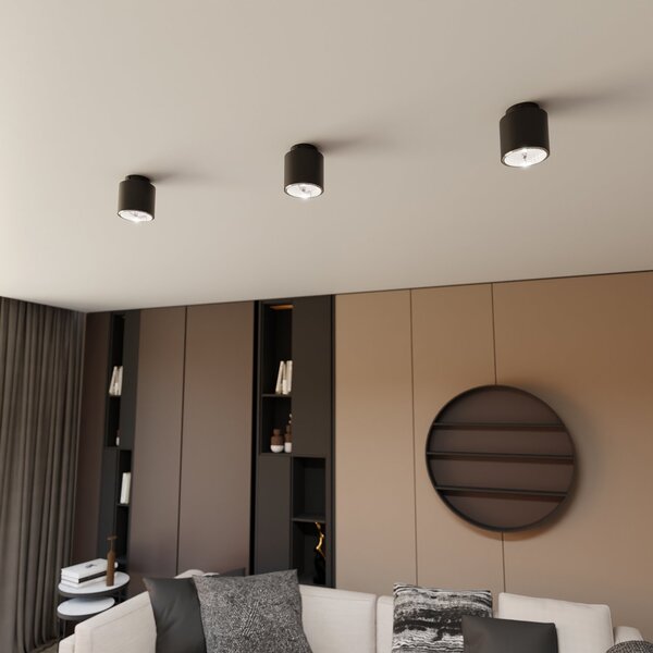 Plafoniera Moderna 1 Luce Faretto Aditya In Acciaio Nero
