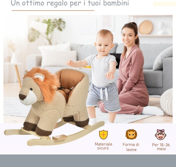 HOMCOM Cavallo a dondolo stile leone seduta imbottita con suono per bambini 18-36 mesi marrone Max.carico 40kg|Aosom