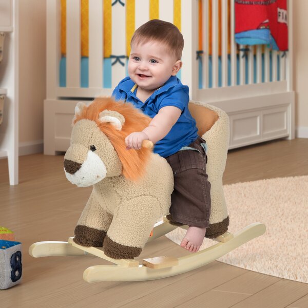 HOMCOM Cavallo a dondolo stile leone seduta imbottita con suono per bambini 18-36 mesi marrone Max.carico 40kg|Aosom