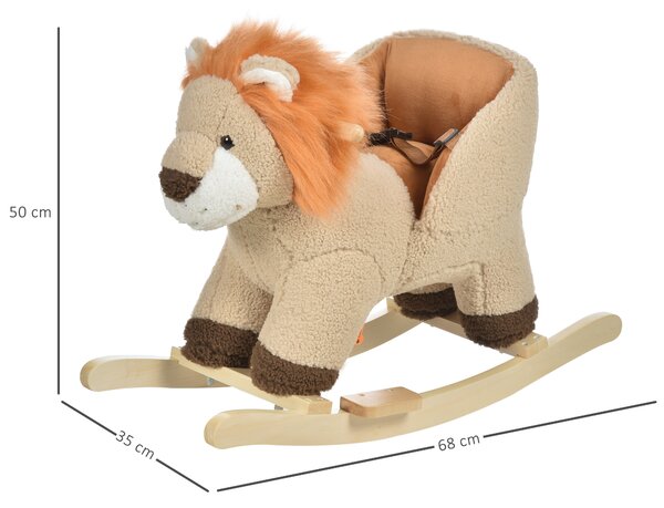HOMCOM Cavallo a dondolo stile leone seduta imbottita con suono per bambini 18-36 mesi marrone Max.carico 40kg|Aosom