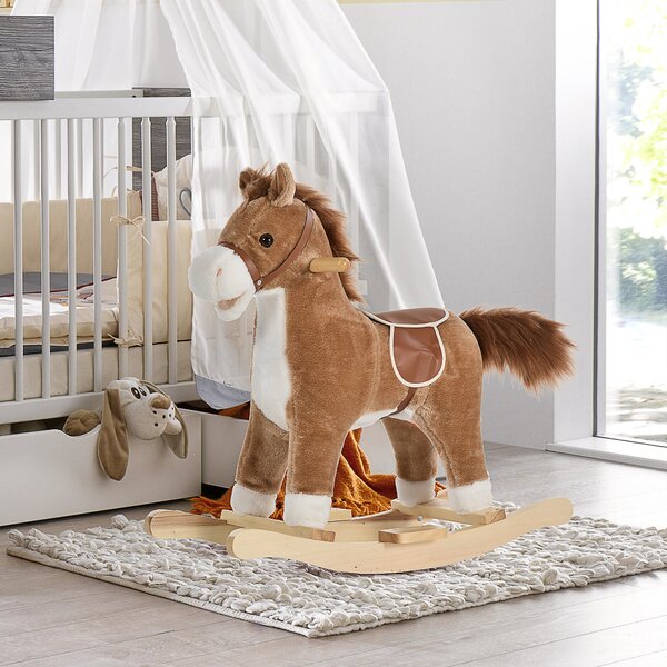 HOMCOM Cavallo a dondolo stile cavallo seduta imbottita con suono 2 AA batterie per bambini 36-72 mesi bainco grigio Max.carico 45kg|Aosom