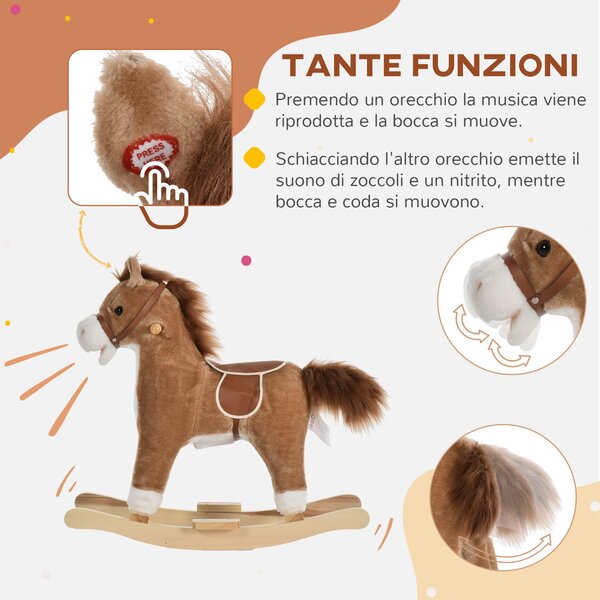 HOMCOM Cavallo a dondolo stile cavallo seduta imbottita con suono 2 AA batterie per bambini 36-72 mesi bainco grigio Max.carico 45kg|Aosom