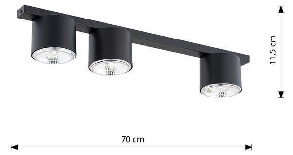 Plafoniera Moderna 3 Luci Faretti Aditya In Acciaio Nero