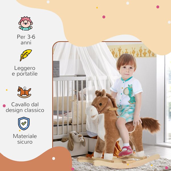 HOMCOM Cavallo a dondolo stile cavallo seduta imbottita con suono 2 AA batterie per bambini 36-72 mesi bainco grigio Max.carico 45kg|Aosom