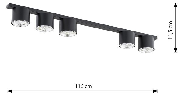 Plafoniera Moderna 5 Luci Faretti Aditya In Acciaio Nero