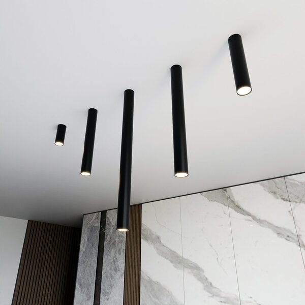 Plafoniera Moderna Faretto Mahadeva 1 Luce Acciaio Nero 80 Cm