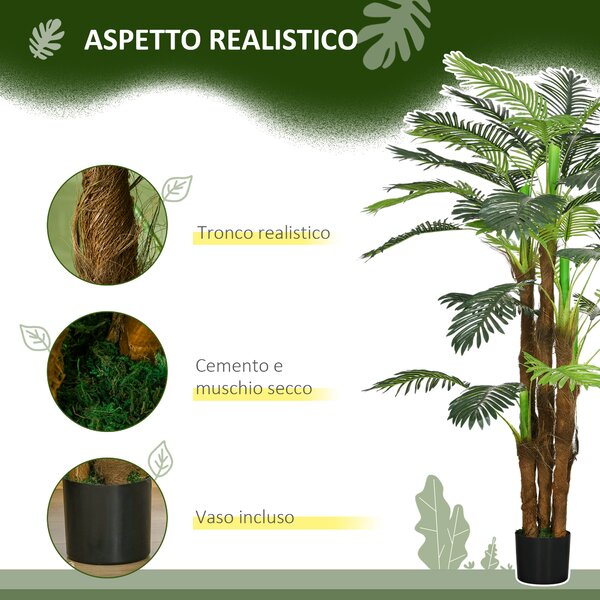 HOMCOM Palma Artificiale Verde da 160 cm in Vaso con 36 Foglie, in PE e Cemento per Interno ed Esterno