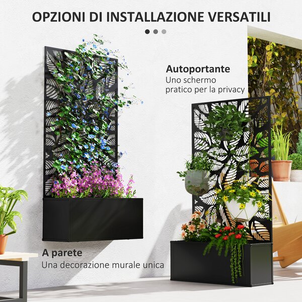 Outsunny Fioriera Rialzata con Traliccio Decorativo per Rampicanti, da Terra e Parete, 61x23x113 cm, Nero