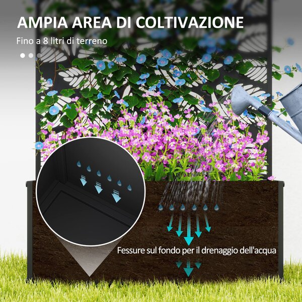 Outsunny Fioriera Rialzata con Traliccio Decorativo per Rampicanti, da Terra e Parete, 61x23x113 cm, Nero