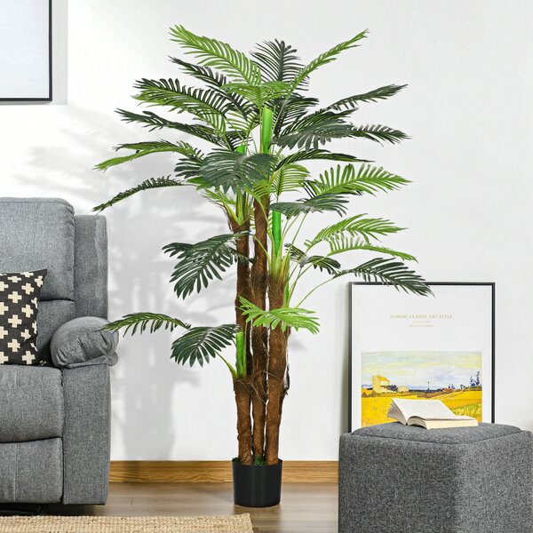 HOMCOM Palma Artificiale Verde da 160 cm in Vaso con 36 Foglie, in PE e Cemento per Interno ed Esterno