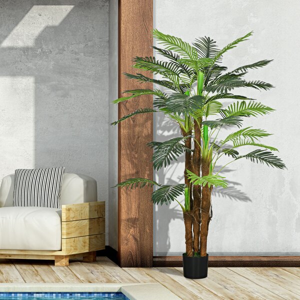 HOMCOM Palma Artificiale Verde da 160 cm in Vaso con 36 Foglie, in PE e Cemento per Interno ed Esterno