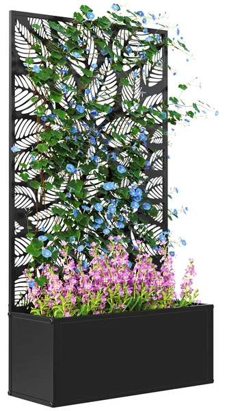 Outsunny Fioriera Rialzata con Traliccio Decorativo per Rampicanti, da Terra e Parete, 61x23x113 cm, Nero