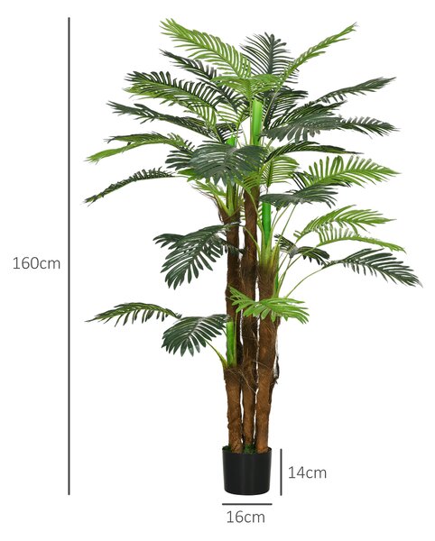 HOMCOM Palma Artificiale Verde da 160 cm in Vaso con 36 Foglie, in PE e Cemento per Interno ed Esterno
