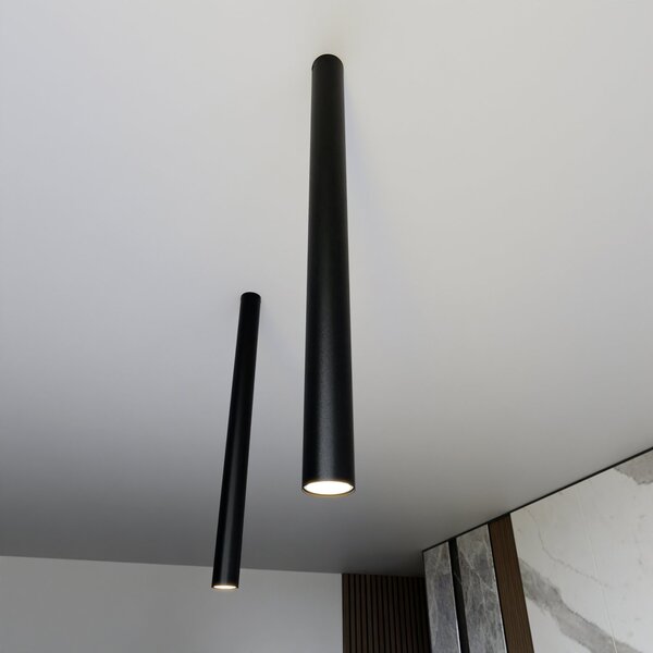 Plafoniera Moderna Faretto Mahadeva 1 Luce Acciaio Nero 80 Cm