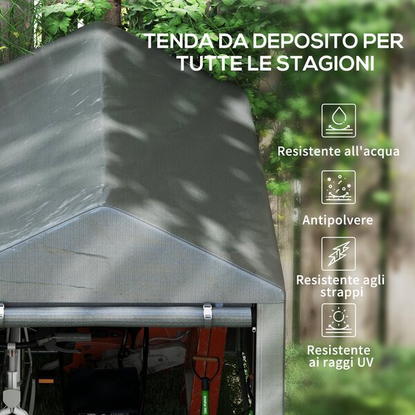 Tendone Da Giardino Outsunny Per Auto - 500x300x240 Cm, Acciaio Zincato, PE Grigio, Con Porta - Foto 5
