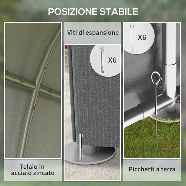Tendone Da Giardino Outsunny Per Auto - 500x300x240 Cm, Acciaio Zincato, PE Grigio, Con Porta - Foto 10