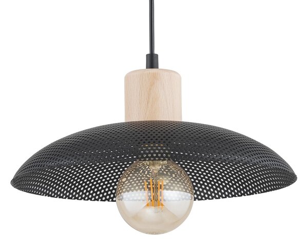 Sospensione Nordica Ramachandra 1 Luce In Legno E Acciaio Nero