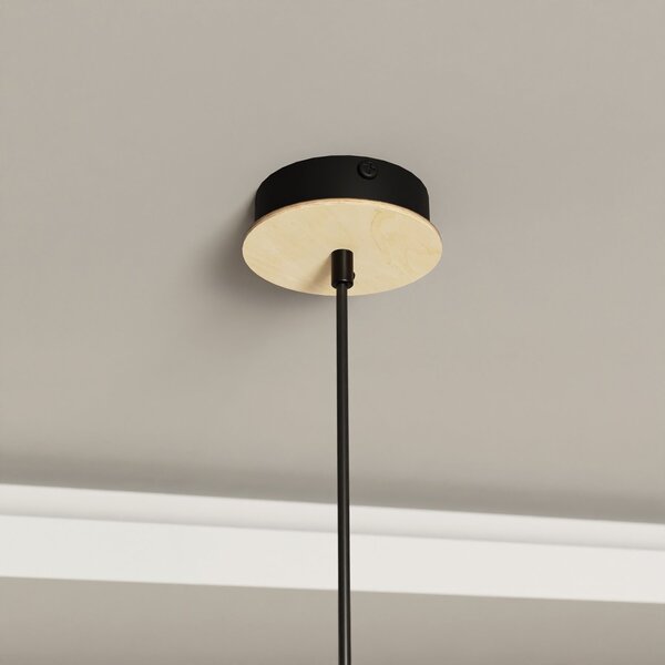 Sospensione Nordica Ramachandra 1 Luce In Legno E Acciaio Nero