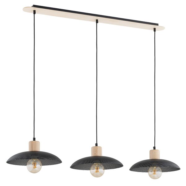 Sospensione Nordica Ramachandra 3 Luci In Legno E Acciaio Nero