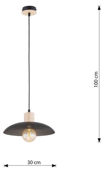 Sospensione Nordica Ramachandra 1 Luce In Legno E Acciaio Nero