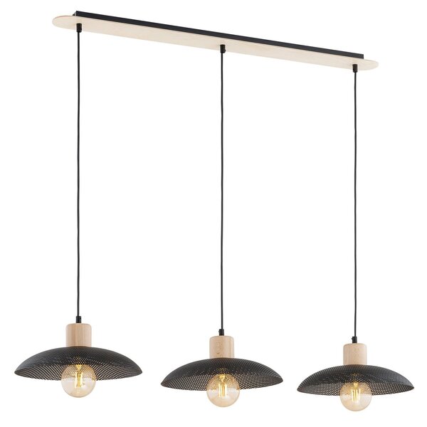 Sospensione Nordica Ramachandra 3 Luci In Legno E Acciaio Nero