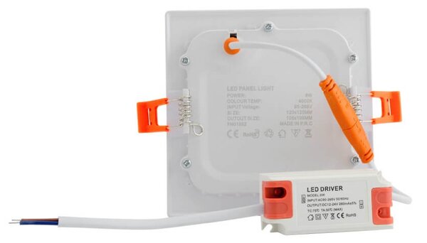 Pannello LED Quadrato 8W, 800lm, no Flickering, Foro 110x110mm Colore Bianco Caldo 3.000K