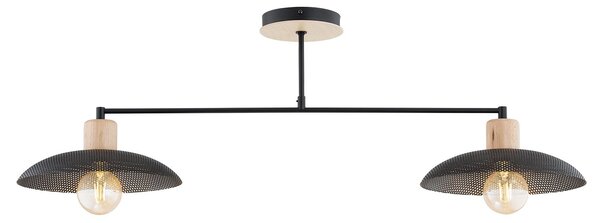Plafoniera Nordica Ramachandra 2 Luci In Legno E Acciaio Nero