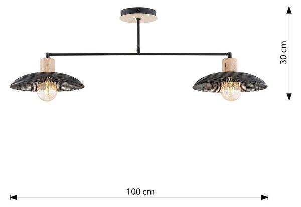 Plafoniera Nordica Ramachandra 2 Luci In Legno E Acciaio Nero