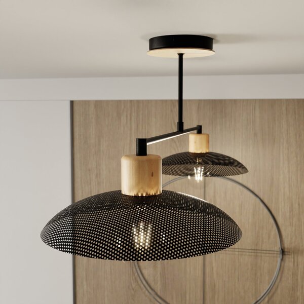 Plafoniera Nordica Ramachandra 2 Luci In Legno E Acciaio Nero