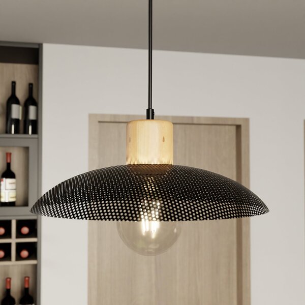 Sospensione Nordica Ramachandra 1 Luce In Legno E Acciaio Nero