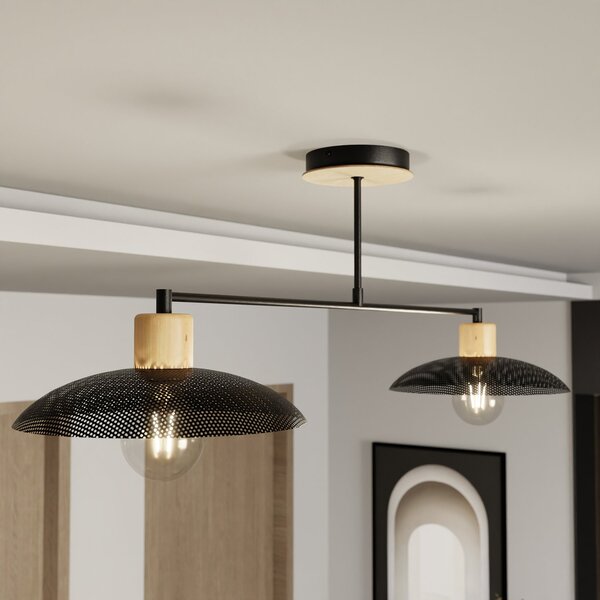 Plafoniera Nordica Ramachandra 2 Luci In Legno E Acciaio Nero