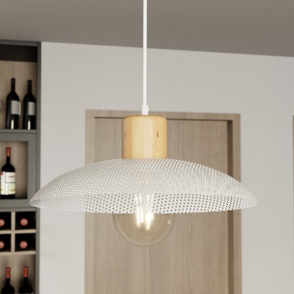 Sospensione Nordica Ramachandra 1 Luce In Legno E Acciaio Bianco