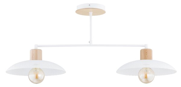 Plafoniera Nordica Siri 2 Luci In Legno E Acciaio Bianco