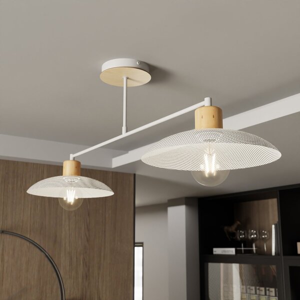 Plafoniera Nordica Siri 2 Luci In Legno E Acciaio Bianco